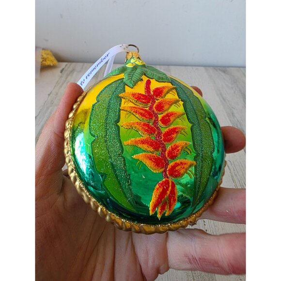 Bird of paradise flower glass ornament remember Poland glitter gold Xmas tree - Picture 6 of 9